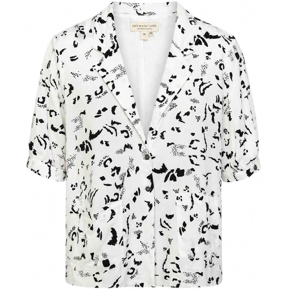 Saltwater Luxe Abstract Animal Print Relaxed Short Sleeve Blazer White Sz M